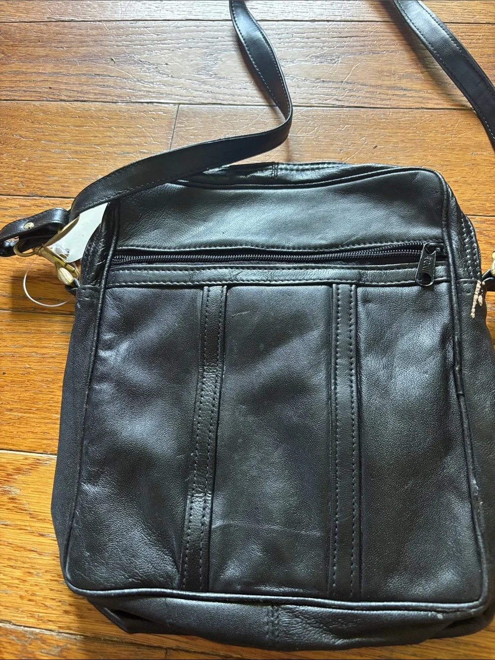 Marshall Black Leather Messenger Crossbody Bag for Men